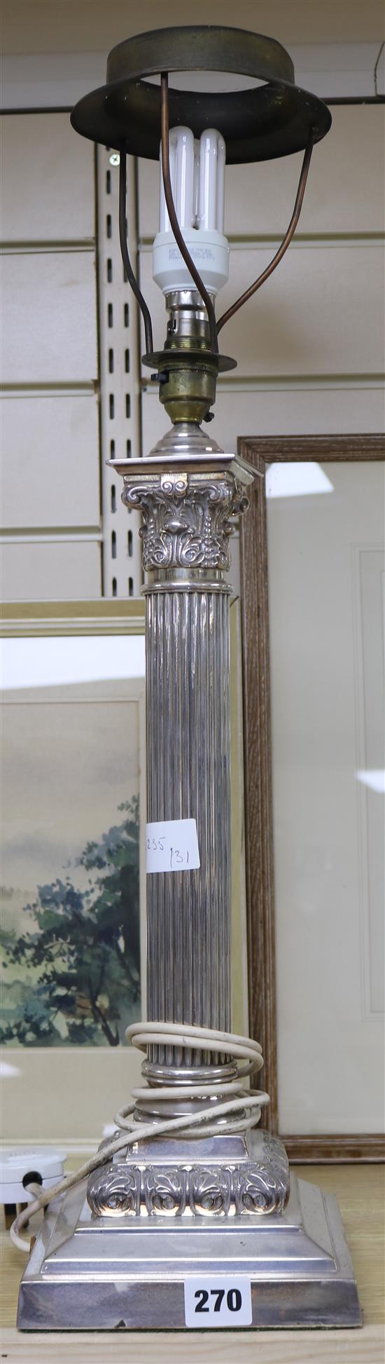 A plated corinthian column table lamp